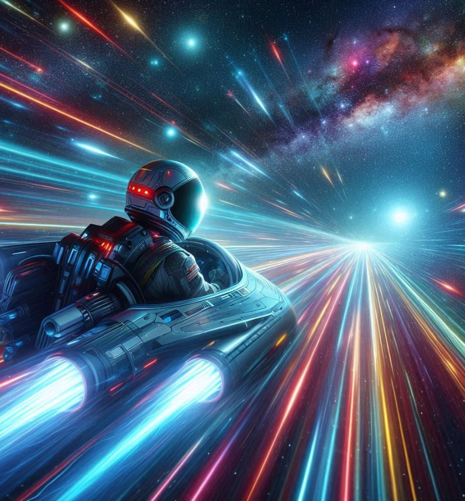 Sci-Fi astronaut som flyver med lysets hastighed