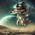 Astronaut som hopper på Månen (illustration)