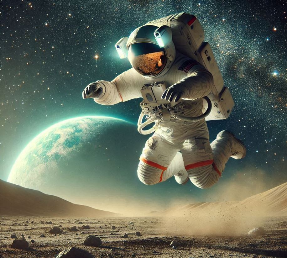 Astronaut som hopper på Månen (illustration)